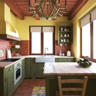 Different from all others, a yellow cooker hood.